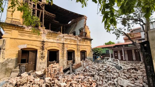 Aftermath of a strong earthquake in Myanmar