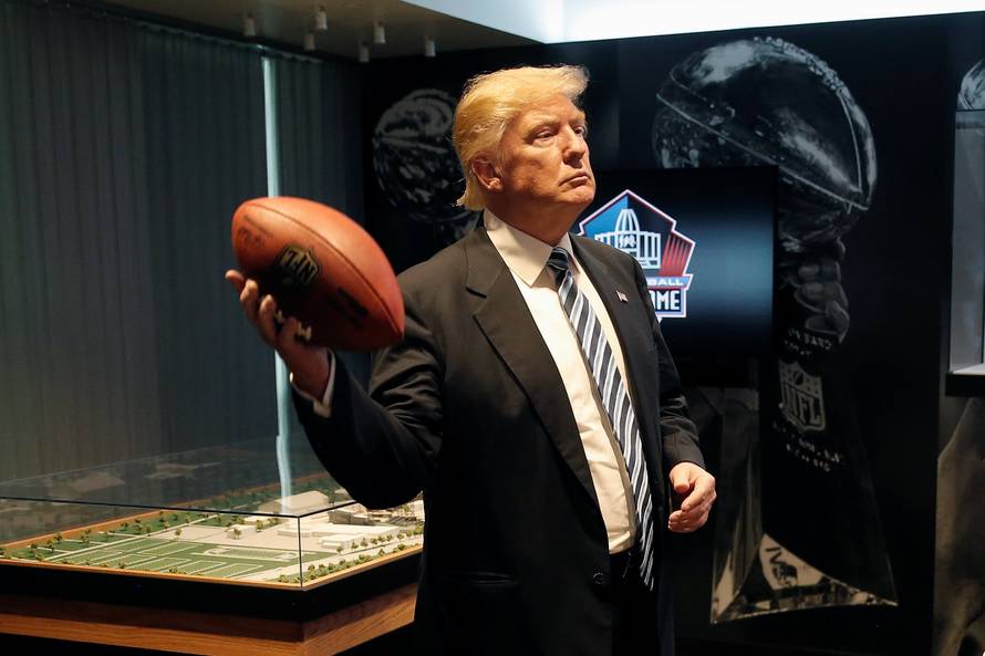 Republican presidential nominee Donald Trump tours the Pro Football Hall of Fame in Canton