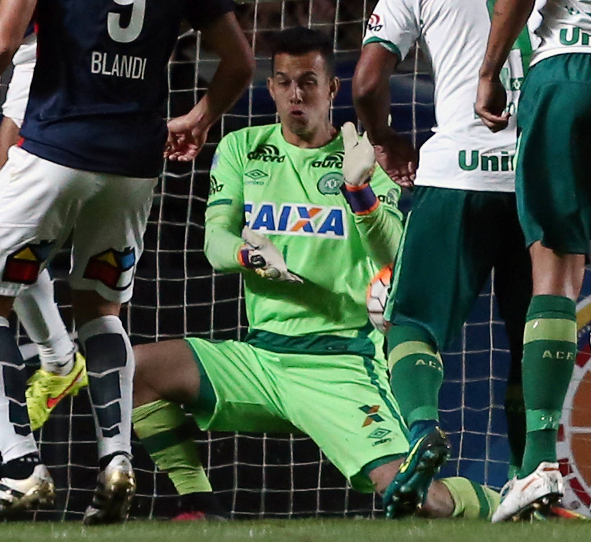 Chapecoense's goalkeeper Danilo fails to stop a goal during a match against Argentina's San Lorenzo in Buenos Aires, Argentina