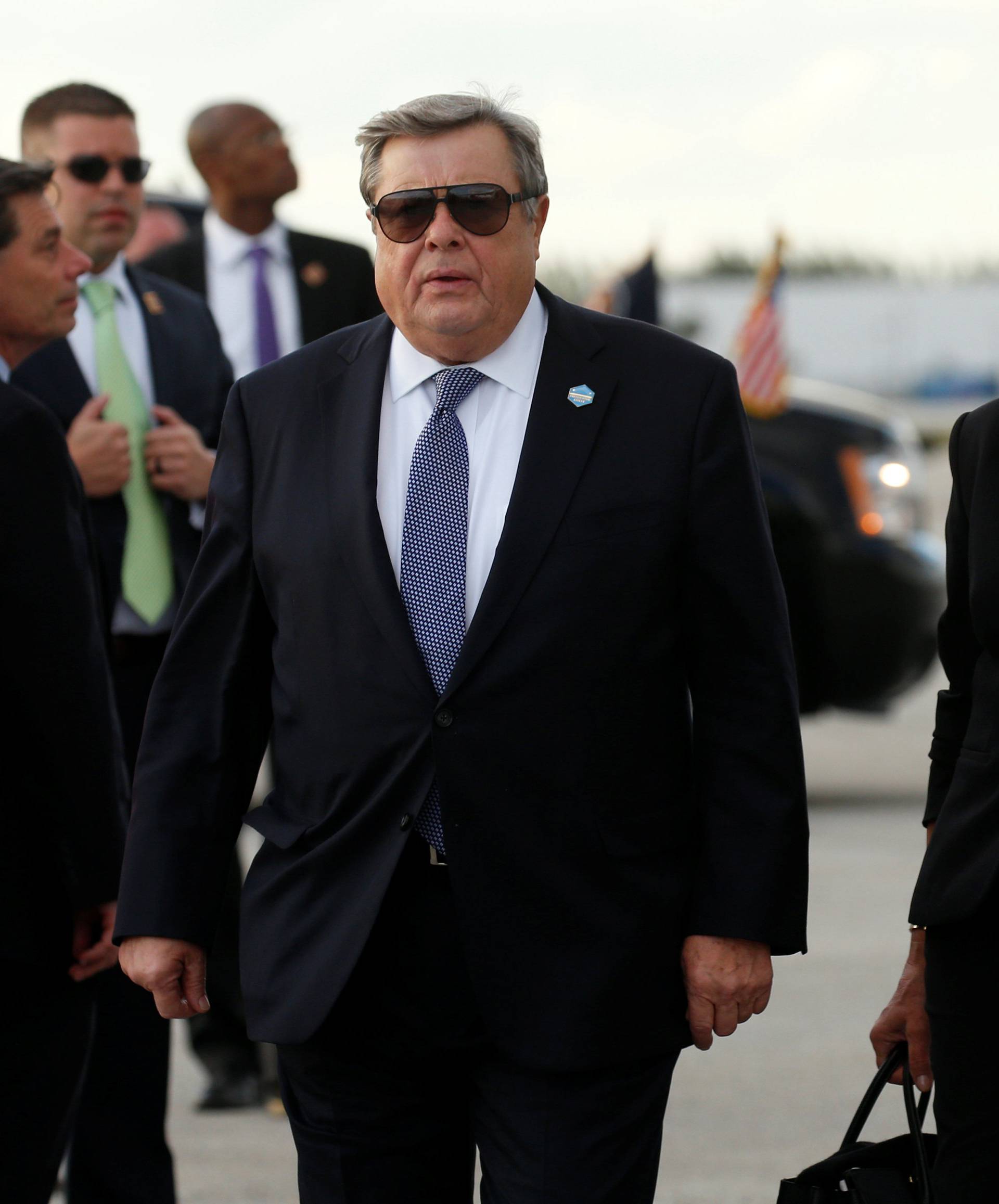 Parents of Melania Trump, Viktor and Amalija Knavs, walk from Air Force One upon their arrival in West Palm Beach