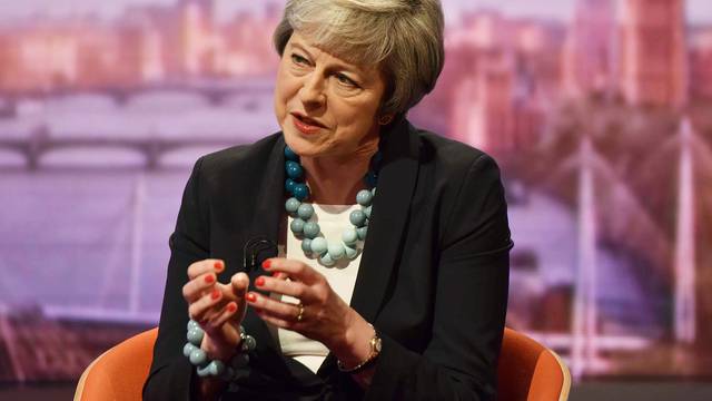 Britain's Prime Minister Theresa May appears on BBC TV's The Andrew Marr Show in London