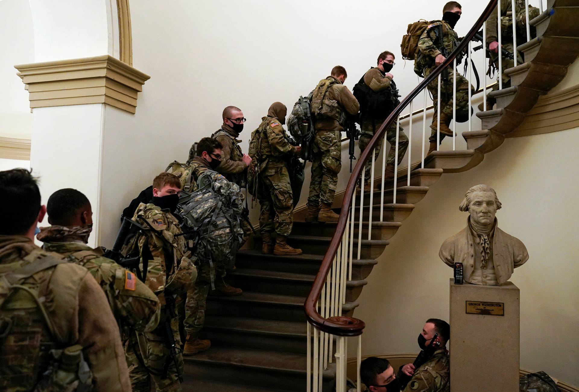 National Guard members gather at the U.S. Capitol in Washington