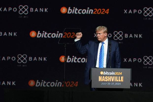 FILE PHOTO: Republican presidential nominee Donald Trump attends the crypto conference in Nashville