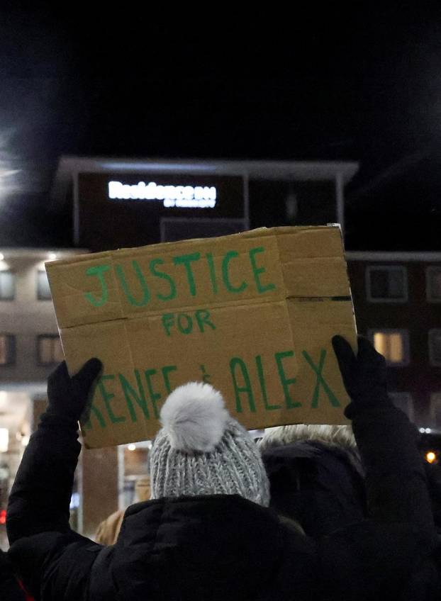 Protest outside the hotel where Bovino, who has been removed from his role, is reportedly staying, in Maple Grove
