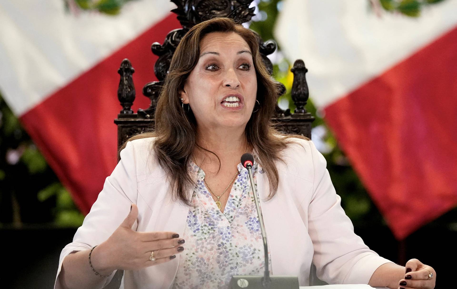 Peru's President Dina Boluarte holds a news conference in Lima