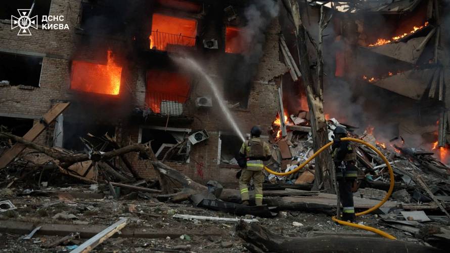 Aftermath of a Russian missile and drone attack in Kyiv region