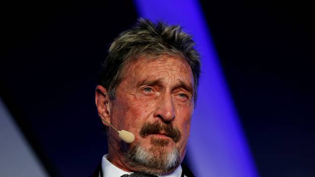 FILE PHOTO: John McAfee, co-founder of McAfee Crypto Team and CEO of Luxcore and founder of McAfee Antivirus, speaks at the Malta Blockchain Summit in St Julian's