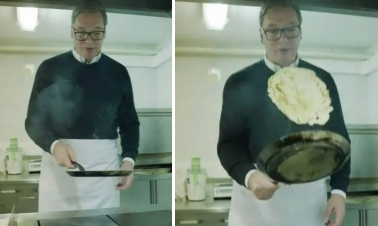 VIDEO Vučić pokazao kako vrti palačinke: E, uništio sam oblik, ova će biti za mene. Smiju mi se