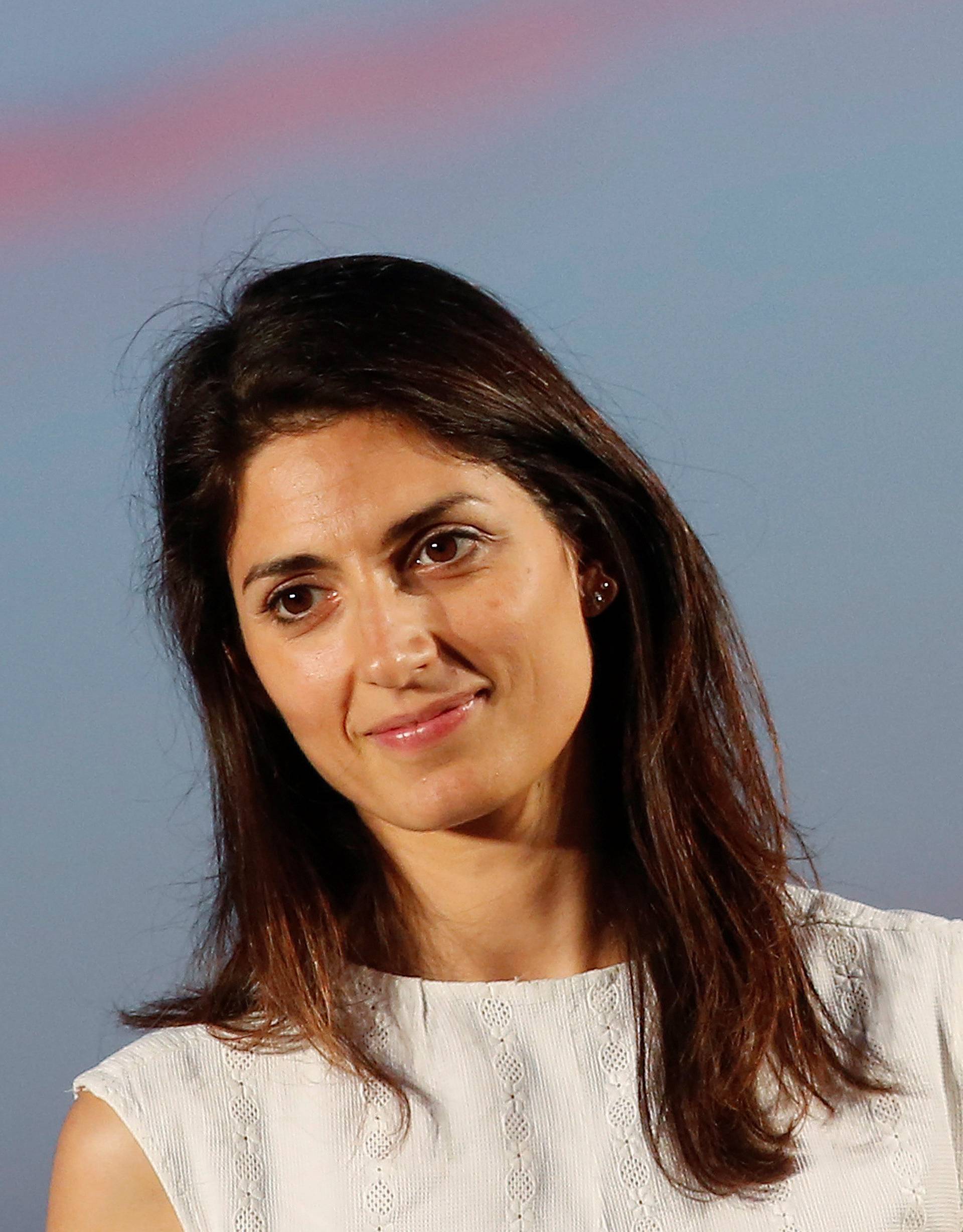 Virginia Raggi, 5-Star Movement candidate for Rome's mayor, stands on stage during a rally in Ostia, near Rome