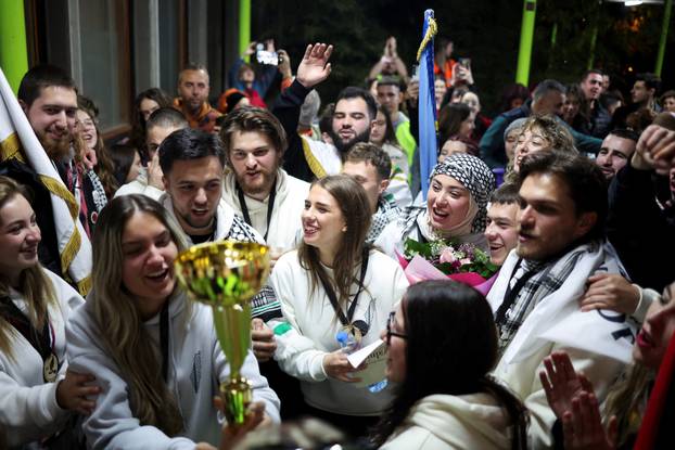 Demonstrators protest to mark the first anniversary of the fatal November 2024 Novi Sad railway station canopy collapse, in Novi Sad