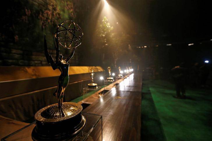 Emmy Awards are pictured at the engraving station during a preview of this year's Governors Ball for the 68th Emmy Awards in Los Angeles