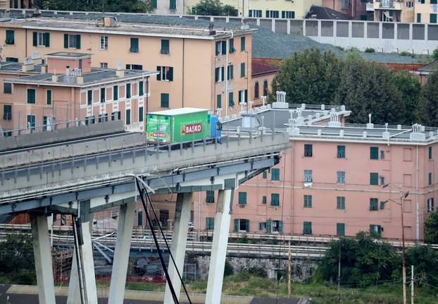 The collapsed Morandi Bridge is seen in the Italian port city of Genoa