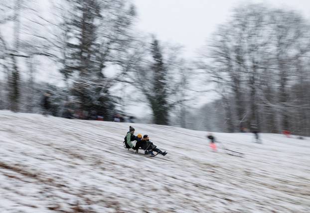 Snow-covered Maksimir park in Zagreb