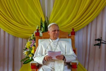Pope Leo XIV meets students and professors at the Catholic University of Central Africa, in Yaounde