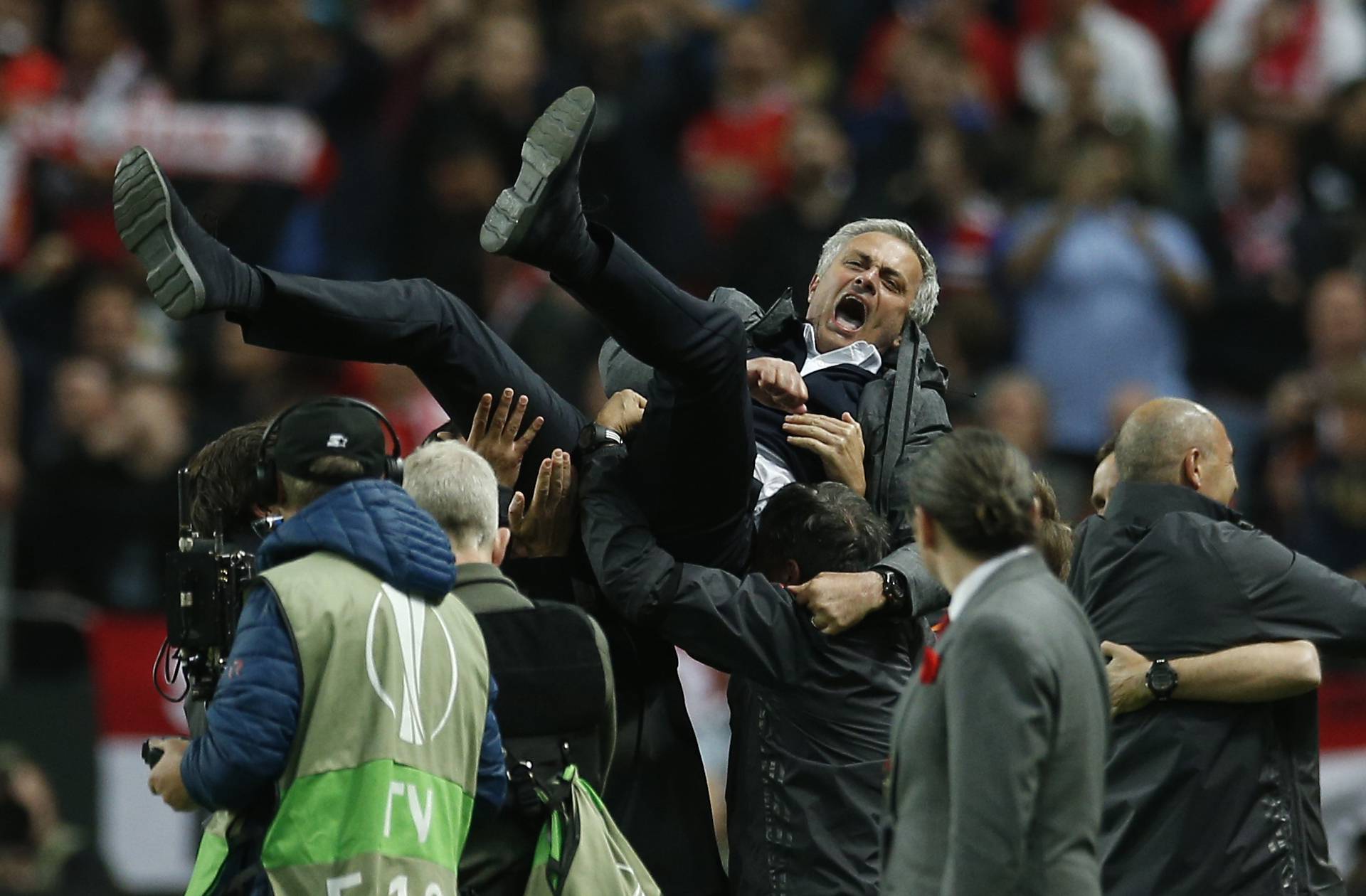 Manchester United manager Jose Mourinho celebrates winning the Europa League