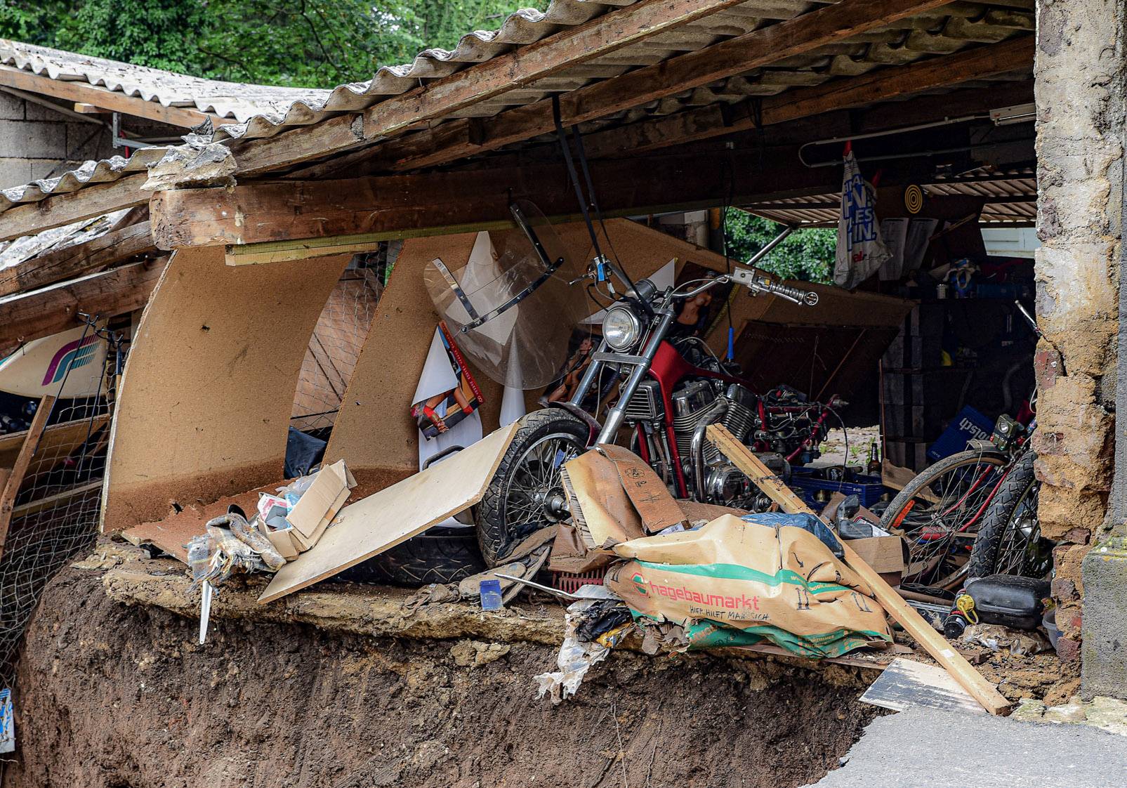 A destroyed building is pictured after flooding in Erftstadt Blessem