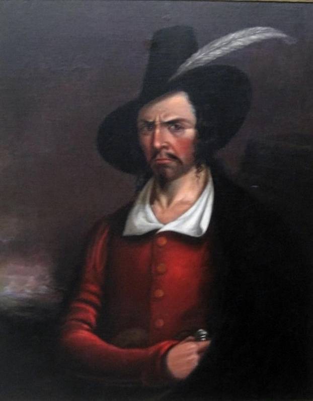This anonymous portrait depicts Jean Lafitte, a prominent 19th-century pirate and privateer, housed at the Rosenberg Library in Galveston, Texas. Lafitte was a key figure in the Gulf Coast's maritime history and played a role in the War of 1812. The paint