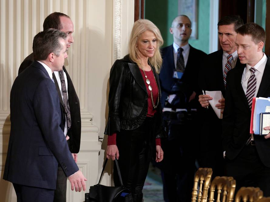 White House counselor Kellyanne Conway arrives for the joint news conference of  Japanese Prime Minister Shinzo Abe and U.S. President Donald Trump at the White House in Washington