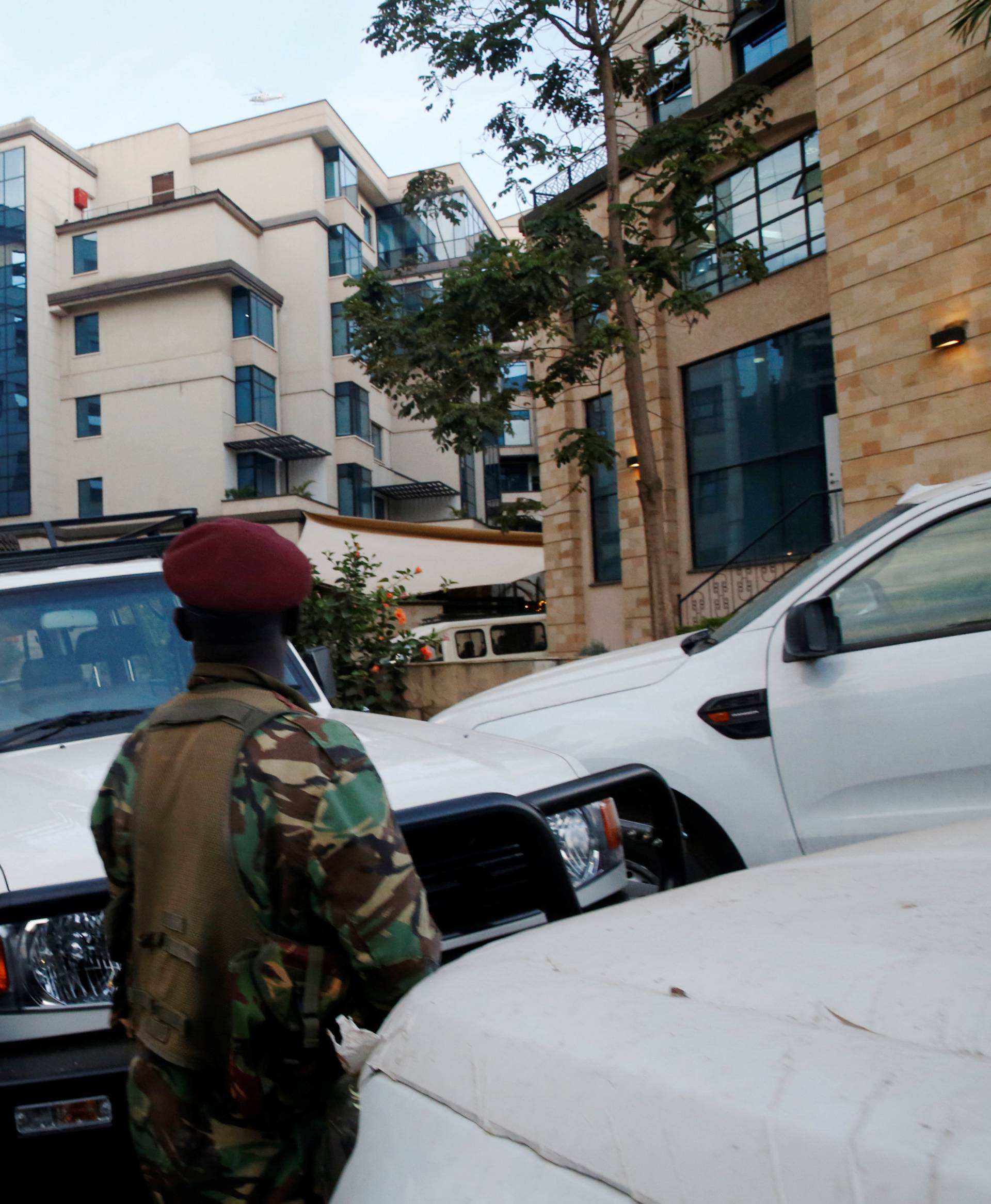 Security forces surround the Dusit hotel compound, in Nairobi