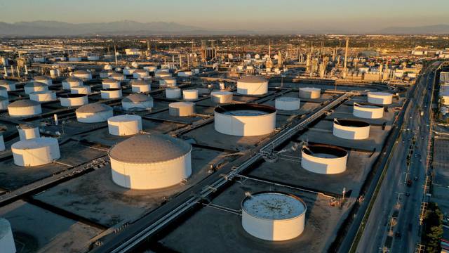 FILE PHOTO: Storage tanks at Marathon Petroleum's Los Angeles Refinery in Carson, California