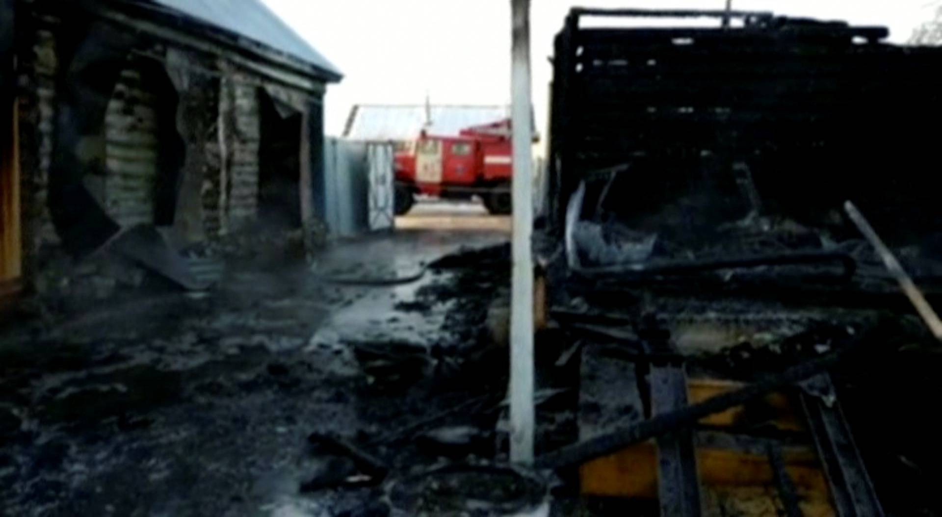 A view shows burnt buildings at a retirement home in Ishbuldino