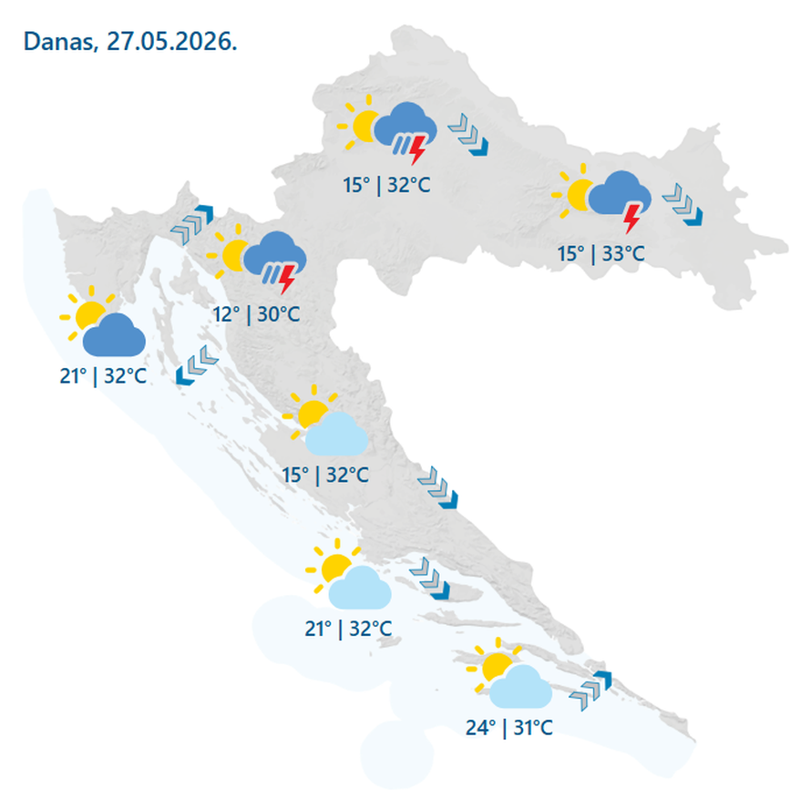 KIPUĆE DILJEM ZEMLJE Knin se 'kuhao' na 33 °C, DHMZ upalio alarm zbog nevremena i tuče!