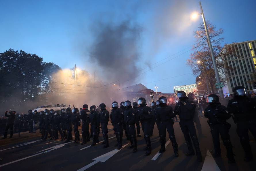 A rally against the government's restrictions, following the coronavirus disease (COVID-19) outbreak, in Leipzig