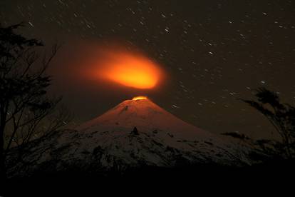 Villarrica Volcano is seen at night from Villarrica national park in Pucon, Chile