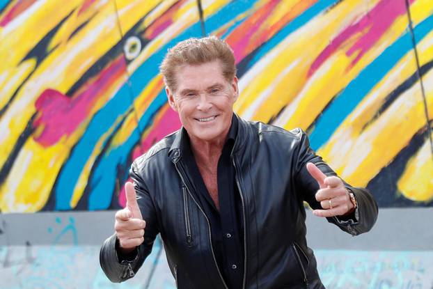 Actor Hasselhoff presents audio book "Up against the Wall - Mission Mauerfall" in Berlin
