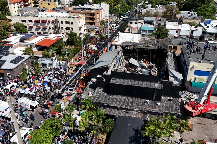 A drone view shows a site of the collapsed Jet Set nightclub in Santo Domingo