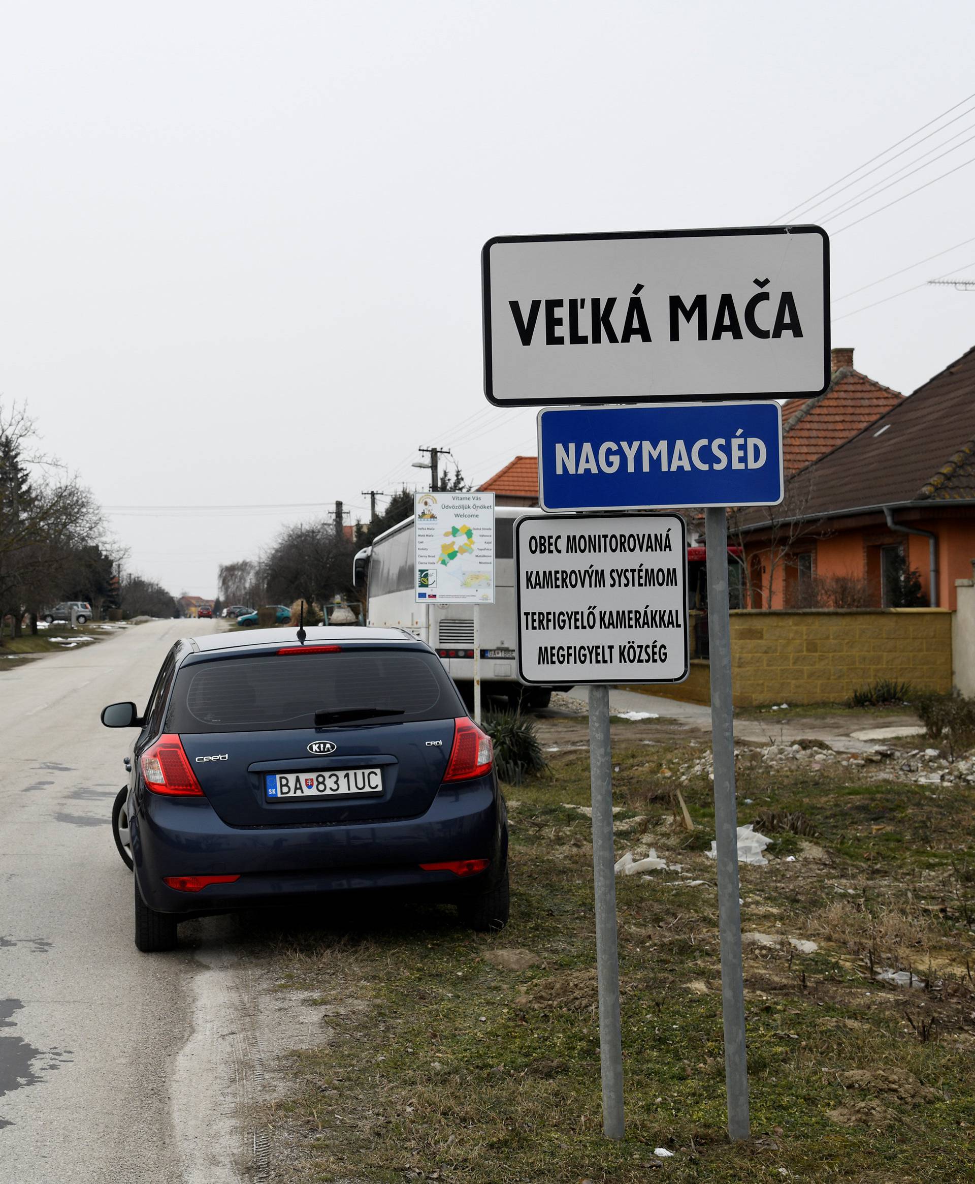 The main road of the village where Slovak investigative journalist Jan Kuciak and his girlfriend Martina Kusnirova lived and were murdered is seen in the village of Velka Maca
