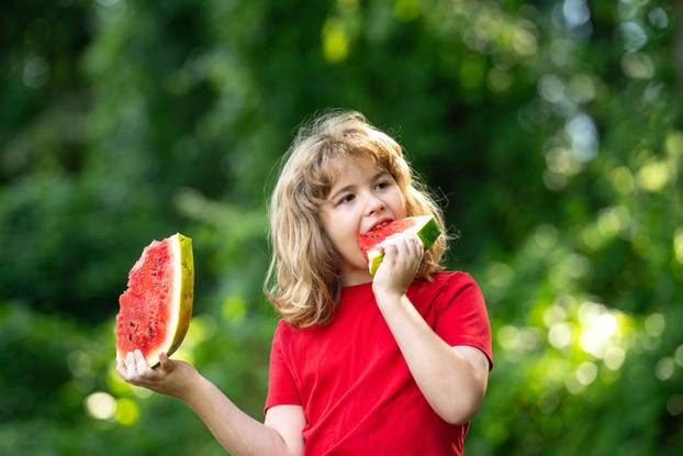Happy,Kid,With,Watermelon.,Funny,Kid,Eating,Watermelon,Outdoors,In
