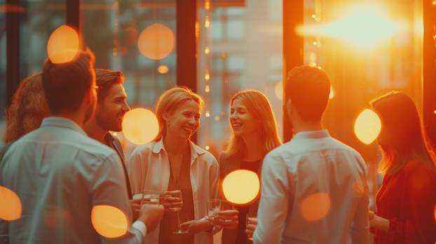 People enjoying drinks and conversation at a party