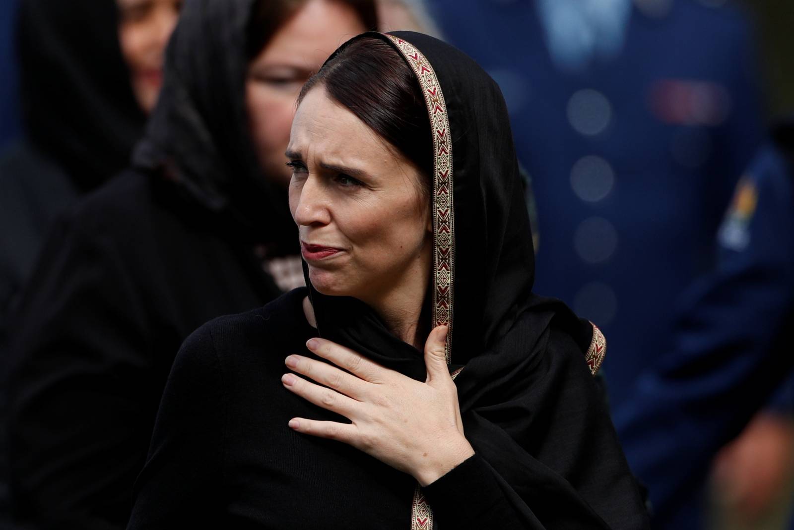 New Zealand's Prime Minister Jacinda Ardern leaves after the Friday prayers at Hagley Park outside Al-Noor mosque in Christchurch