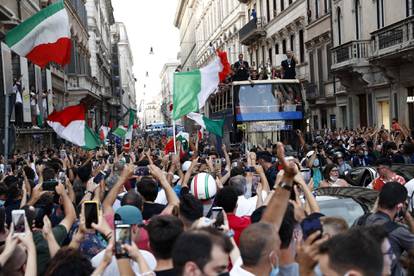 The Italy team drive through Rome on a open top bus tour after they won Euro 2020