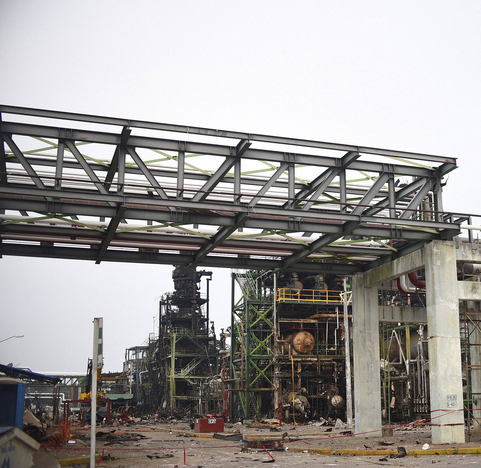 Vew of an area damaged by an explosion at Mexican national oil company Pemex's Pajaritos petrochemical complex in Coatzacoalcos