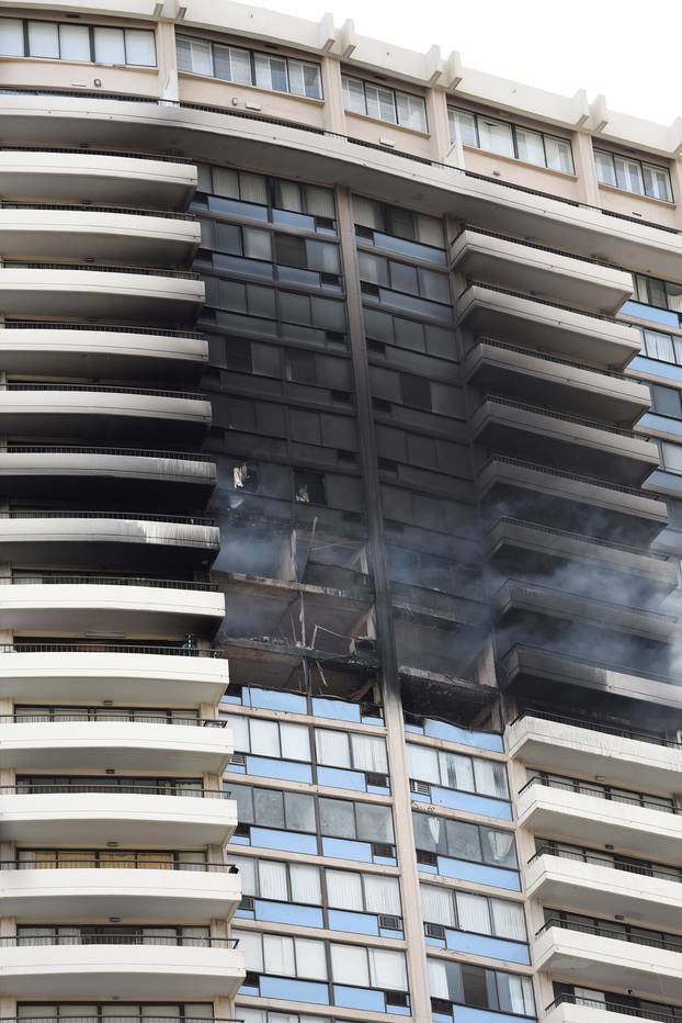 The  Marco Polo apartment building after a fire broke out in it in Honolulu, Hawaii.