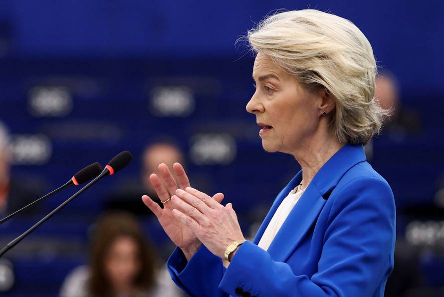 European Commission President Ursula von der Leyen addresses the EU Parliament in Strasbourg