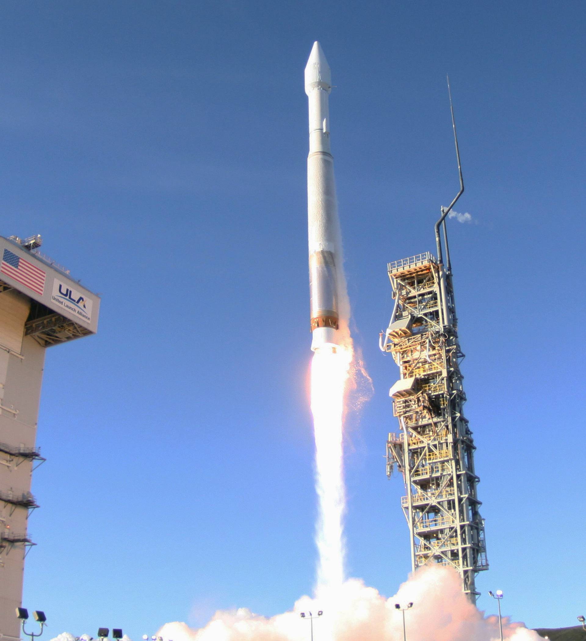 FILE PHOTO: An Atlas 5 ULA (United Launch Alliance) rocket carrying a satellite for the Defense Meteorological Satellite Program is launched from Vandenberg Air Force Base in California