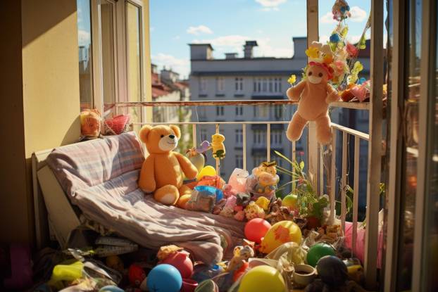 Balcony children toys playing. Generate Ai