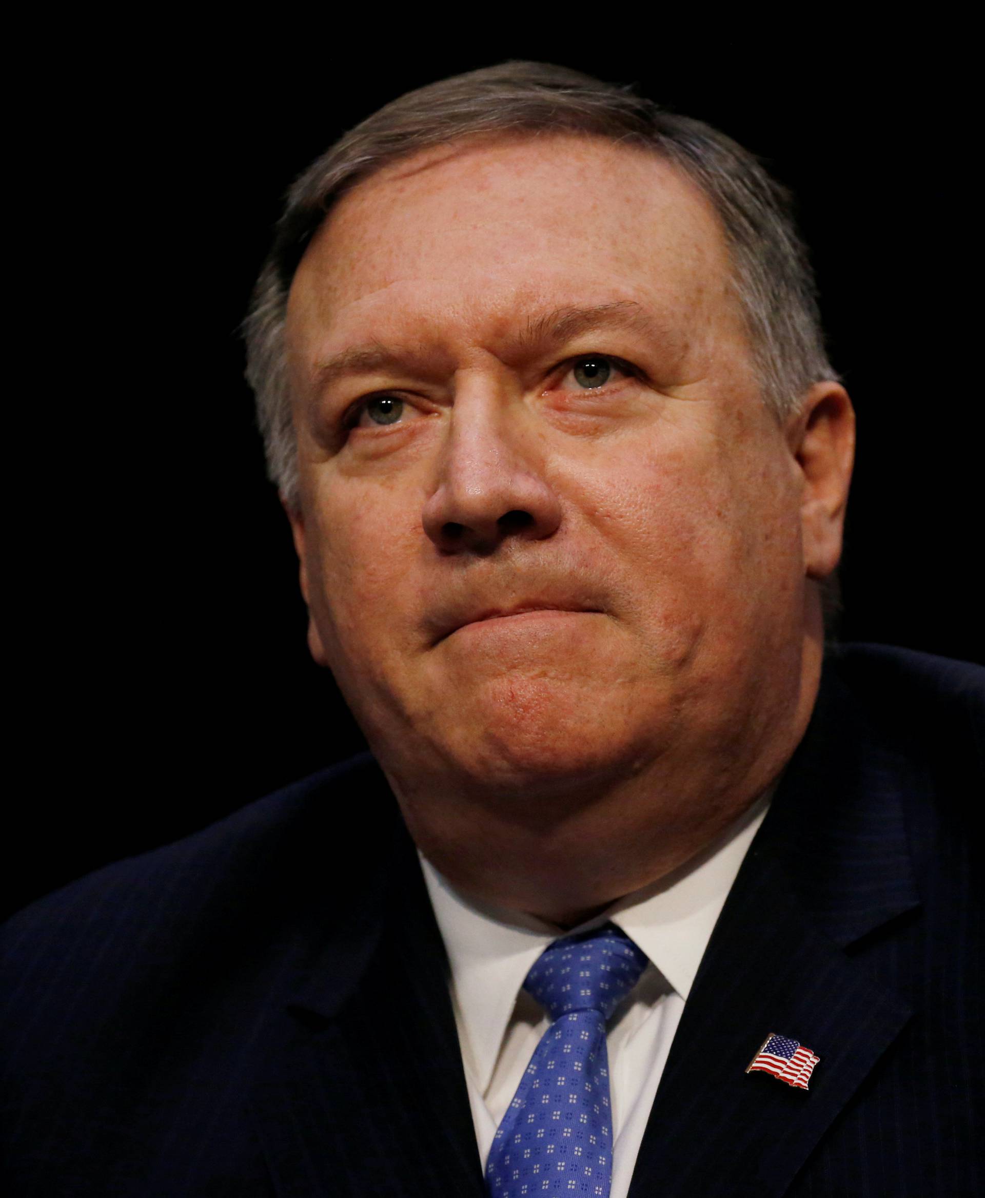 FILE PHOTO: CIA Director Mike Pompeo testifies during a Senate Intelligence Committee hearing on "Worldwide Threats" on Capitol Hill in Washington