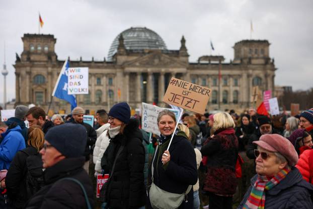 Protest against chancellor candidate Merz's plans to limit migration, in Berlin