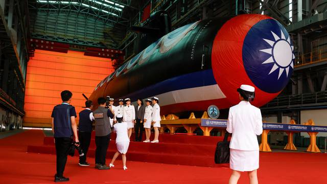 Launching ceremony of Taiwan's first domestically built submarine, in Kaohsiung