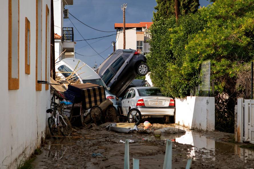 Storm Bora floods homes and streets in the Greek island of Rhodes