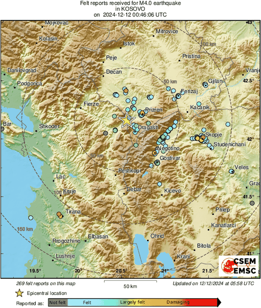 Dva potresa pogodila su noćas Kosovo: 'Krevet i ormari su mi se zatresli, ovo je bilo strašno'