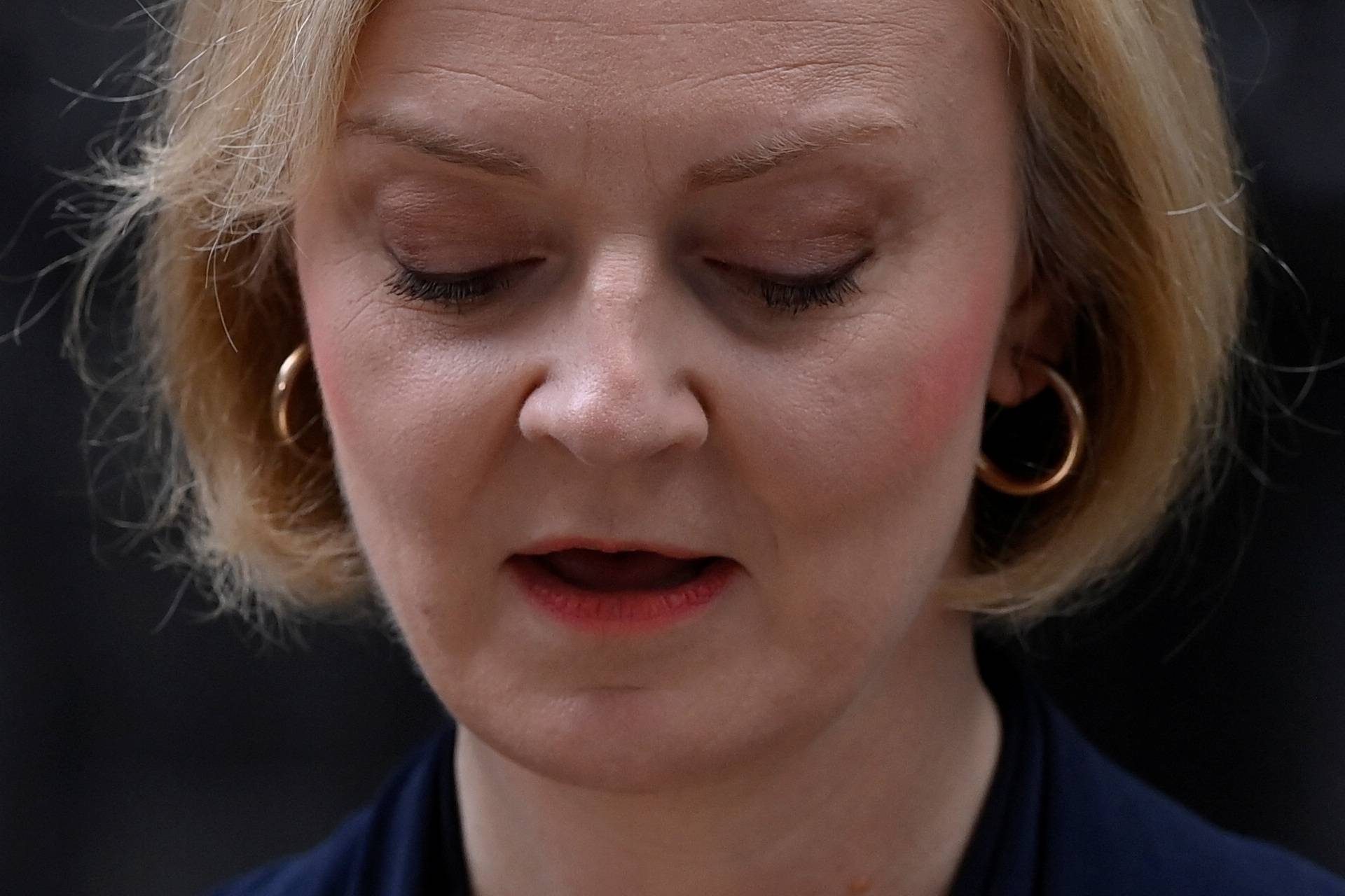 British Prime Minister Liz Truss announces her resignation, outside Number 10 Downing Street, London