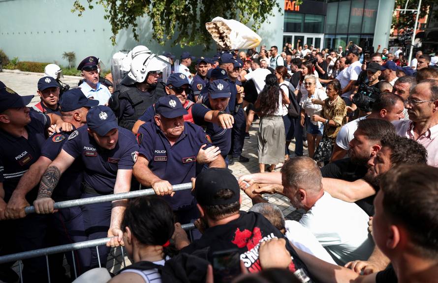Protest against a planned luxury resort backed by a company linked to Jared Kushner, the son-in-law of U.S. President Trump, in Tirana