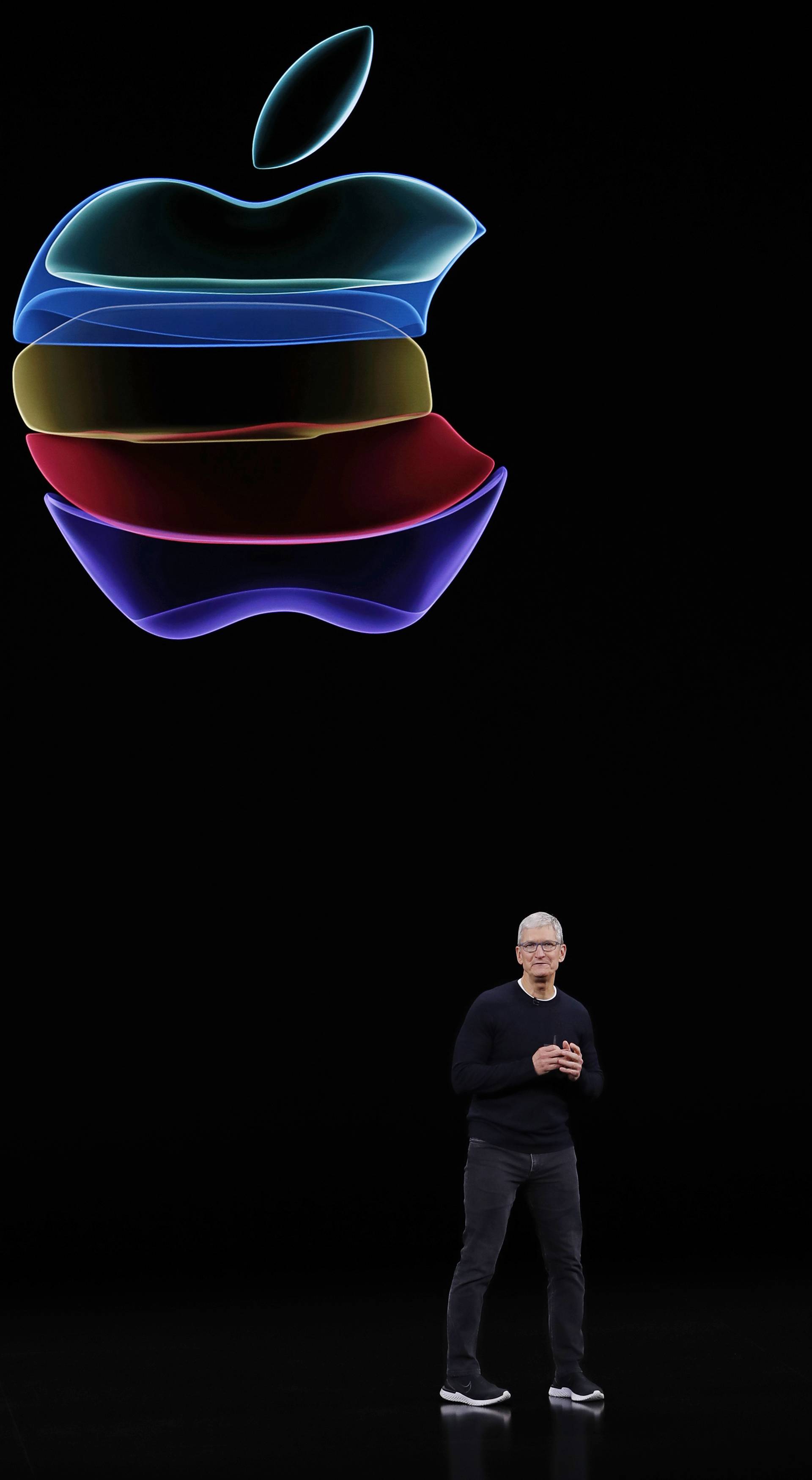 CEO Tim Cook speaks at an Apple event at their headquarters in Cupertino