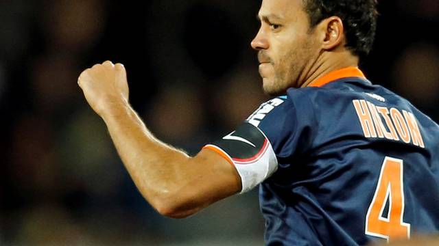 FILE PHOTO: Montpellier's Vitorino Hilton reacts after scoring v Monaco