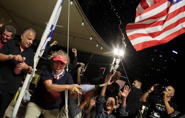 Reactions after Trump announced that Israel and Hamas agreed on the first phase of a Gaza ceasefire, in Tel Aviv